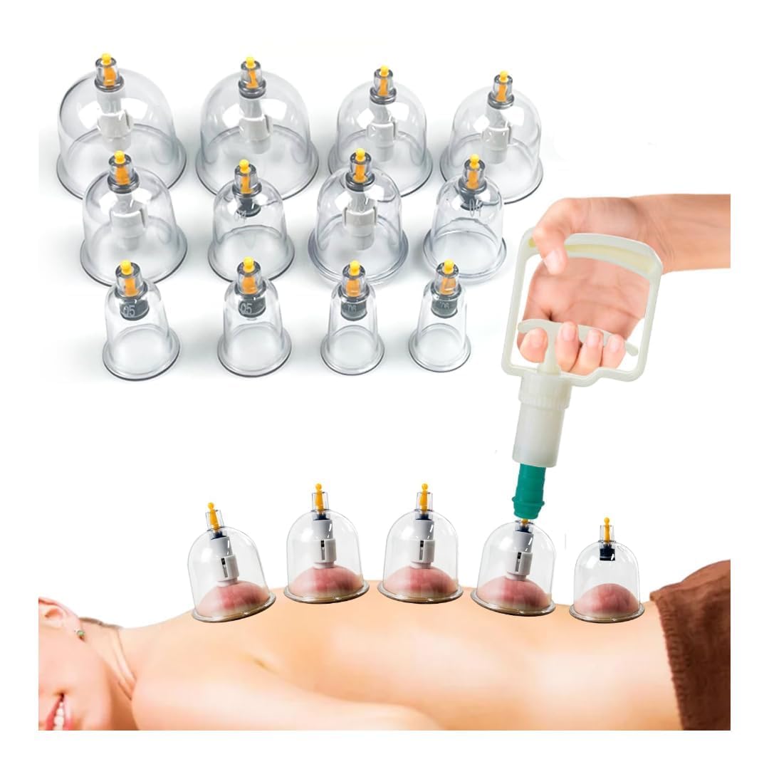 HIJAMA Cupping Kit 12 Pcs Vacuum Cupping Set for Health Care Portable Body Relaxation Massager & Manual Therapy Cups for Pain Relief Magnetic Traditional Chinese Therapy Cupping,Transparent - Image 4