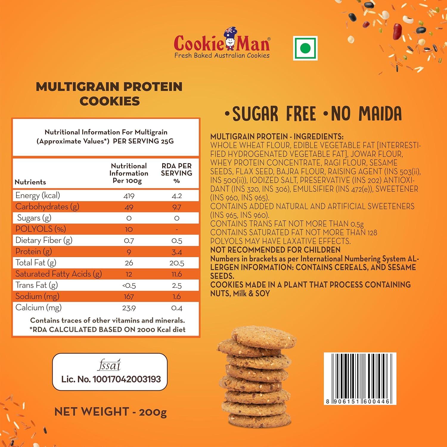CookieMan Sugar Free Multigrain Protein Cookies – 200g | Wheat, Ragi, Millets & Whey Protein | Healthy, Sugar-Free Snack, High Protein, Ideal for Fitness & Dieters - Image 4